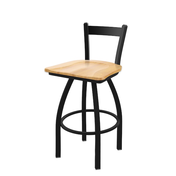 25" Low Back Swivel Counter Stool, Black Wrinkle, Nat Maple Seat